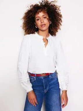 BODEN Henrietta Pintuck Long Sleeve Cotton Top Shirt US 8 UK 12